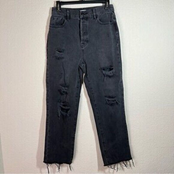 PacSun Denim - Pacsun Womens High Rise Straight Jeans Black Distressed‎ Cotton Denim Size 27